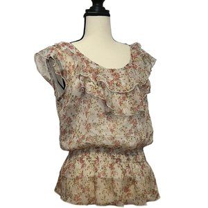 Vintage IZ Byer Sheer Top w/Ruffle & Cami Underneath, Floral Print, Size: large